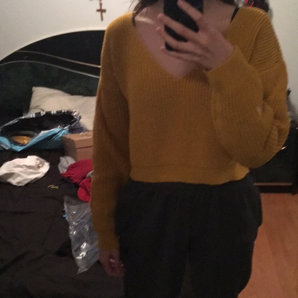 ❗️FIRM PRICE❗️Mustard Cropped Sweater w/ V-Neck - Picture 8 of 8